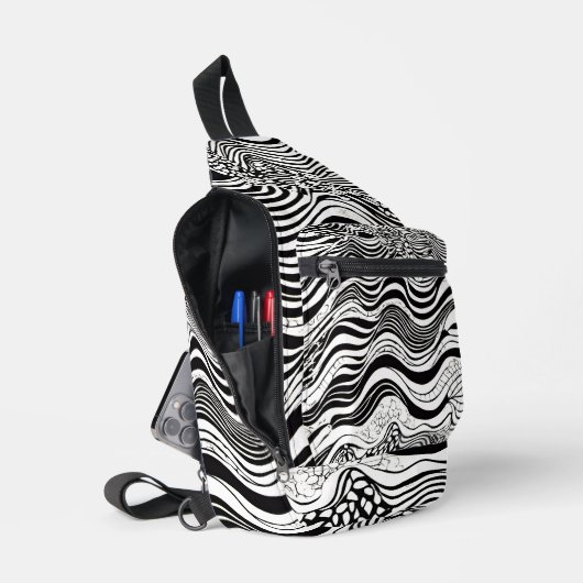 Abstract zwart-wit Wavy Sling Bag (Open)