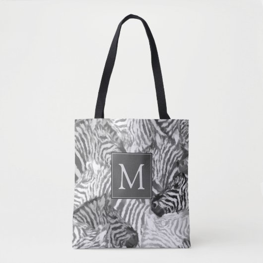 Abstract zwart-wit zebra kunst monogram draagtas (Voorkant)
