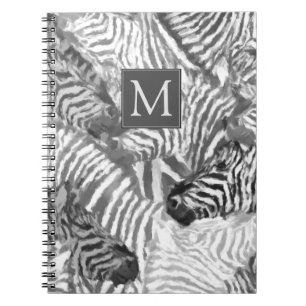 Abstract zwart-wit zebra kunst monogram notitieboek
