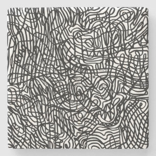 Abstract zwart-witlijnpatroon stenen onderzetter