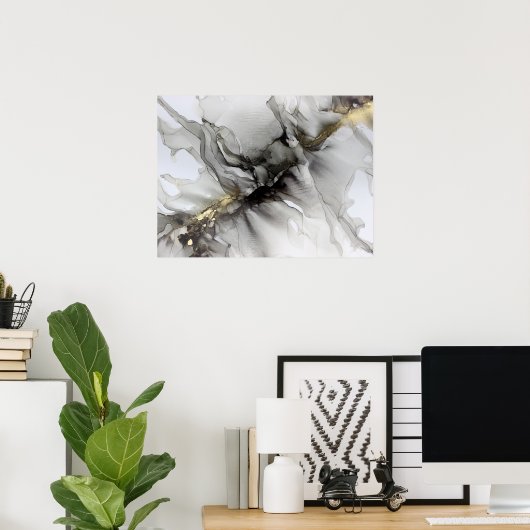 Abstract zwarte goudalcoholinkt poster (Thuiskantoor)