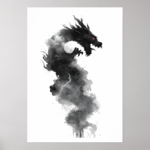 Abstract Zwarte Inkt Rook Draak Fantasy Poster