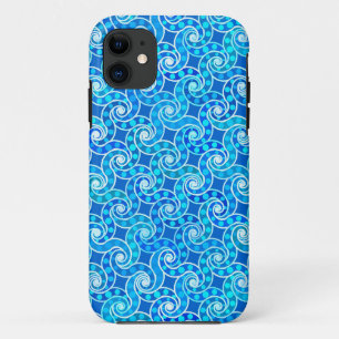 Abstract zwenkpatroon - blauw, turkooizen & wit iPhone 11 hoesje