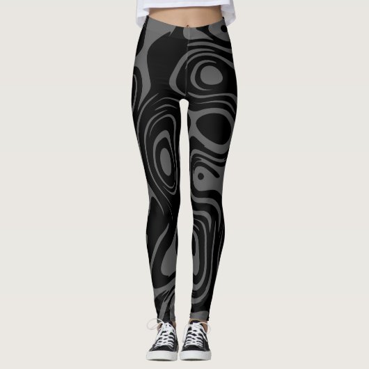 Abstract Zwirly Pattern Black en Grey Leggings (Voorkant)
