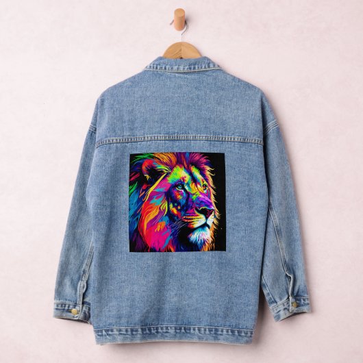 Abstracte 3D Leeuwenportret Digitale Kunst Denim Jacket (Hangar)