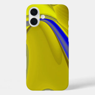 Abstracte 3D-regenboogkunst in goudgeel en blauw iPhone 16 Plus Hoesje