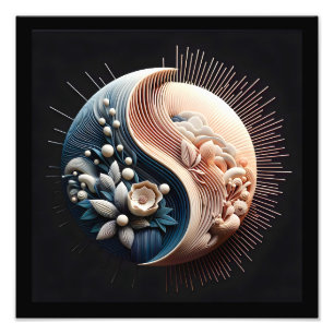 Abstracte 3D Vorm Yin Yang Bloemen Pastel Kleuren Foto Afdruk