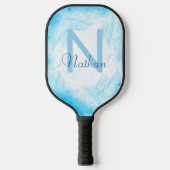 Abstracte aangepaste baby blauwe monogram naam bev pickleball paddle (Voorkant)