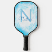 Abstracte aangepaste baby blauwe monogram naam bev pickleball paddle (Achterkant)