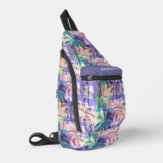 Abstracte aangepaste naam palmboompatroon sling bag (Linkerhoek)