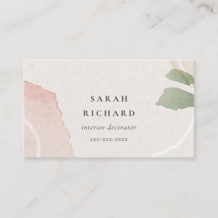 Abstracte aardse roze groene blush Waterverf Visitekaartje