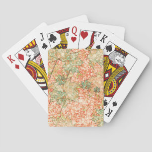 Abstracte acerbladeren op krassen koraalgrond pokerkaarten