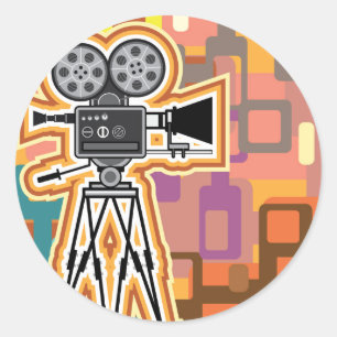Abstracte achtergrond filmprojector filmcamera ronde sticker