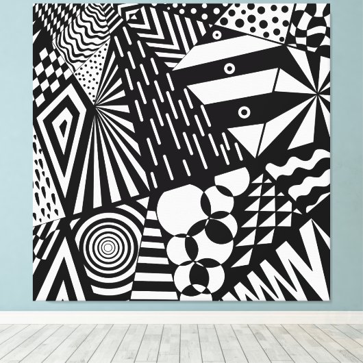 abstracte achtergrond zwart wit geometrische vorme canvas afdruk (Insitu (Houten vloer))
