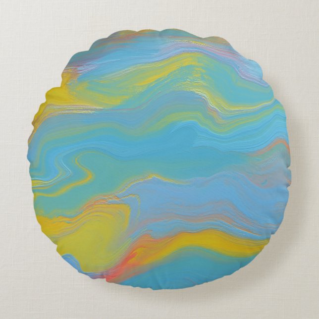 Abstracte Acryl Flow - Zomerbriesjes Rond Kussen (Voorkant)