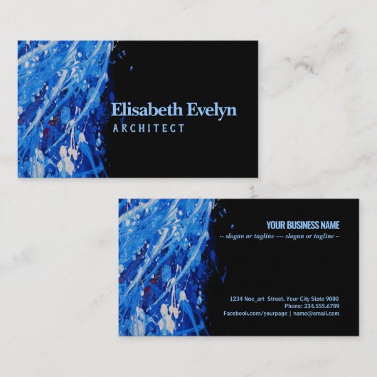 Abstracte acrylblauwe donkerverfachtergrond visitekaartje (Voorkant / Achterkant)