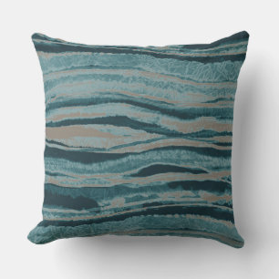 Abstracte agaatstreep teal groen blauw taupe buitenkussen