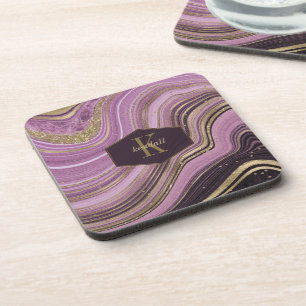 Abstracte Agate Monogram Mauve ID827 Bier Onderzetter