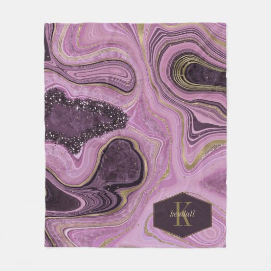 Abstracte Agate Monogram Mauve ID827 Fleece Deken (Voorkant)