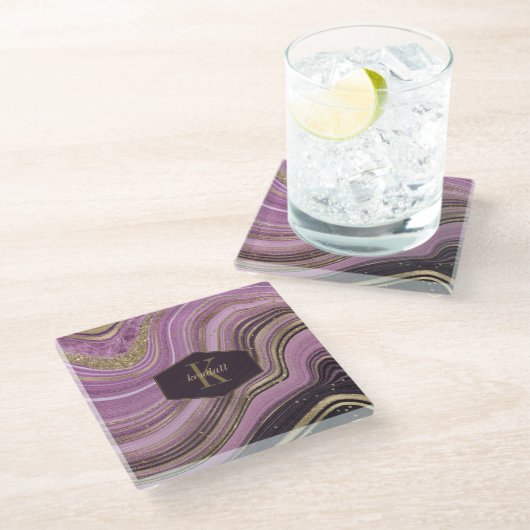 Abstracte Agate Monogram Mauve ID827 Glazen Onderzetter (Schuin)