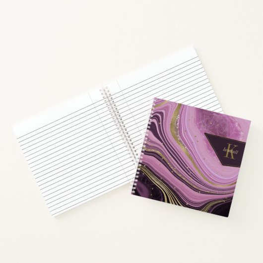 Abstracte Agate Monogram Mauve ID827 Notitieboek (Binnen)