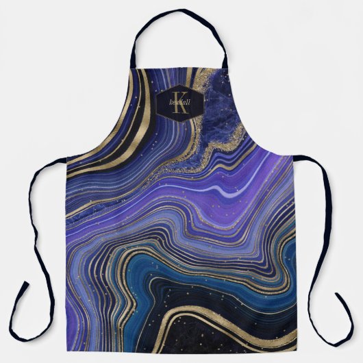 Abstracte Agate Monogram Midnight ID827 Schort (Voorkant)