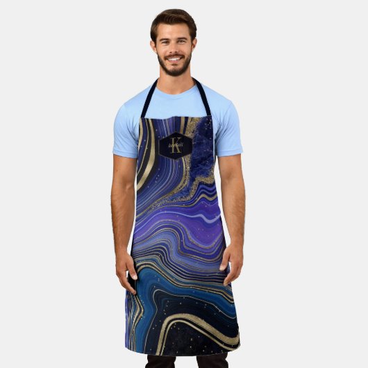 Abstracte Agate Monogram Midnight ID827 Schort (Gedragen)
