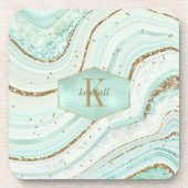 Abstracte Agate Monogram Mint ID827 Bier Onderzetter (Voorkant)