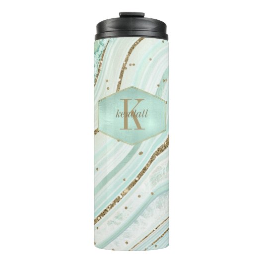 Abstracte Agate Monogram Mint ID827 Thermosbeker (Voorkant)