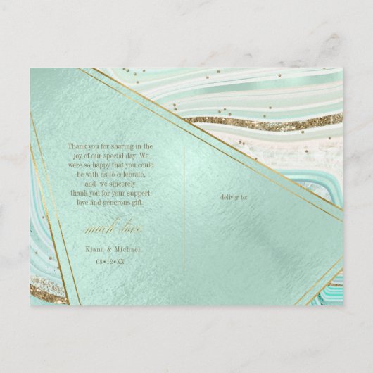 Abstracte Agate Wedding Bedankt Mint ID827 Announ Aankondigingskaart (Achterkant)