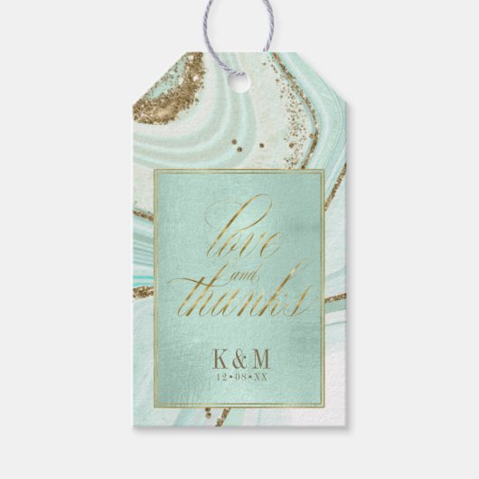 Abstracte Agate Wedding Bedankt Mint ID827 Cadeaulabel (Voorkant)