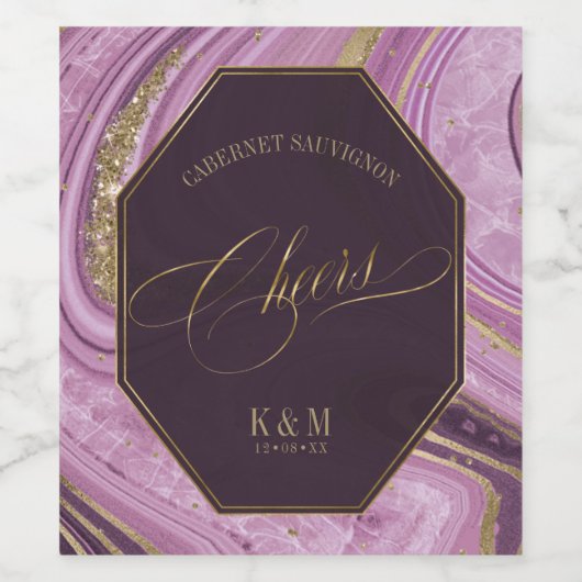 Abstracte Agate Wedding Cheers V2 Mauve ID827 Wijn Etiket (Enkel label)