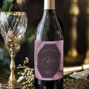 Abstracte Agate Wedding Cheers V2 Mauve ID827 Wijn Etiket