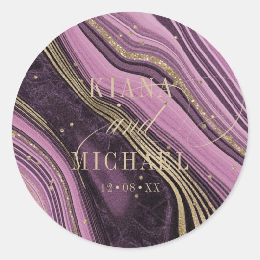 Abstracte Agate Wedding Mauve ID827 Ronde Sticker (Voorkant)