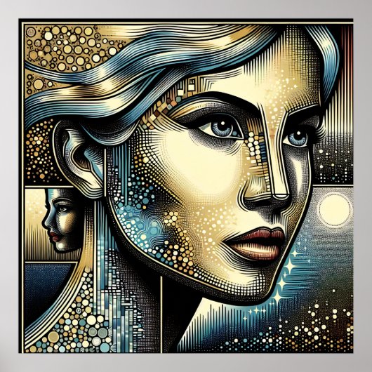 Abstracte AI-kunst | Vrouwengezicht Poster (Voorkant)