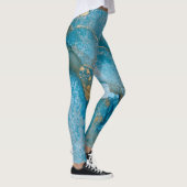 Abstracte Alcohol Ink Art Rich Blauwgroen & Gold Leggings (Rechts)