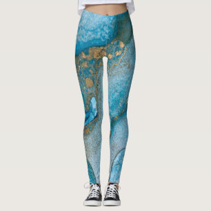 Abstracte Alcohol Ink Art Rich Blauwgroen & Gold Leggings