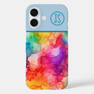 Abstracte Alcohol Ink Style Rainbow Monogrammed iPhone 16 Hoesje