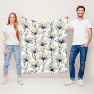 Abstracte Alcohol Was Pen en Inkt Grote Bloemen Fleece Deken
