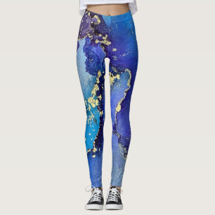 Abstracte alcoholinkt Art Blue Gold Aqua Paars Leggings