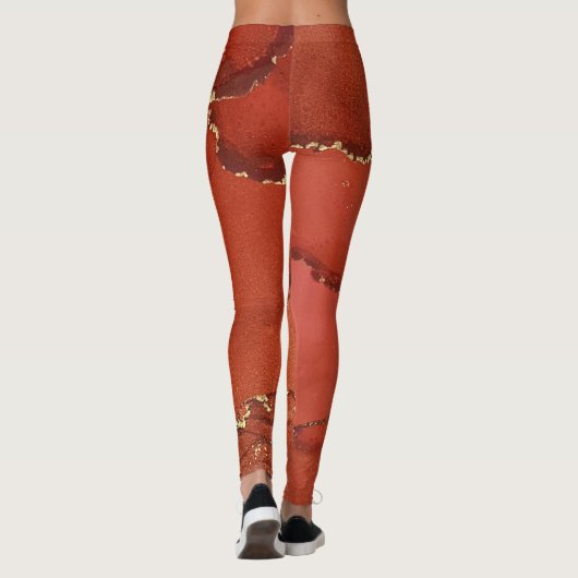Abstracte alcoholinkt art Bright Red en Gold Leggings (Achterkant)