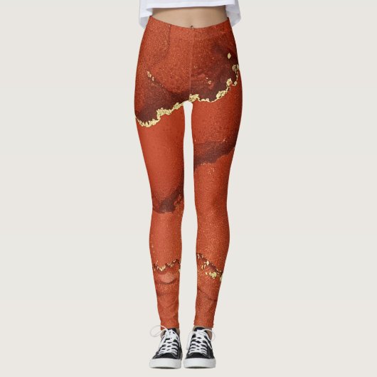 Abstracte alcoholinkt art Bright Red en Gold Leggings (Voorkant)