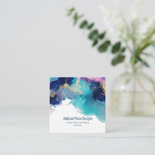 Abstracte alcoholinkt Blauwe Lavendel Vierkante Visitekaartje (Staand voorkant)