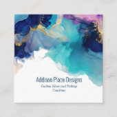 Abstracte alcoholinkt Blauwe Lavendel Vierkante Visitekaartje (Voorkant)