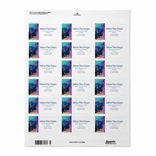 Abstracte Alcoholinkt Fluid Art Adreslabel Etiket (Full Sheet)