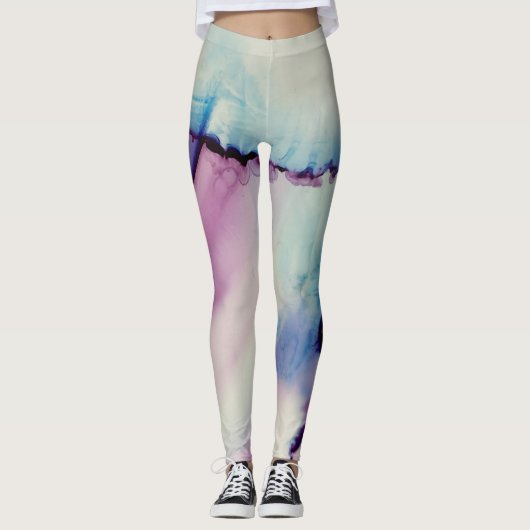 Abstracte alcoholinkt Kunstroze Paars blauw wit Leggings (Voorkant)