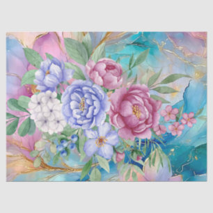 Abstracte Alcoholinkt met Bloemenboeket Decoupage Tissuepapier