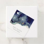 Abstracte alcoholinkt zilver marineblauw glitter bedankjes labels (In situ)