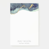 Abstracte alcoholinkt zilver marineblauw glitter post-it® notes (Voorkant)