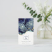 Abstracte alcoholinkt zilvermarine Glitter Monogra Visitekaartje (Staand voorkant)